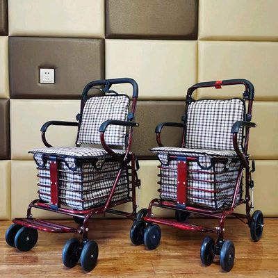 奇奇老年代步車可坐可推四輪買菜小拉車座椅折疊助步購物車老人手推車