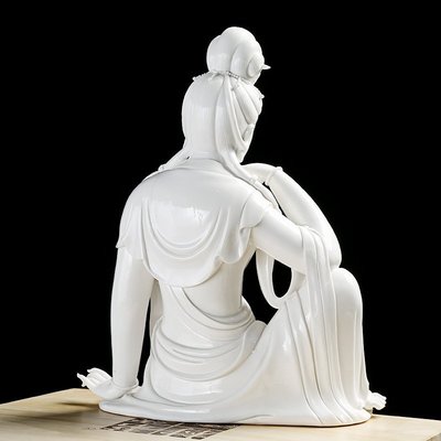 現貨熱銷-德化陶瓷自在觀音佛像家用中式禪意擺件客廳書房辦公家居飾品供奉佛像