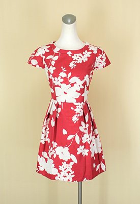貞新二手衣 RED HOUSE 蕾赫斯 桃紅圓領短袖棉質洋裝M(36號)(39674)