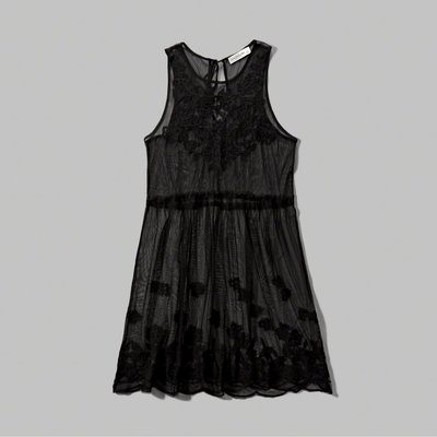A&F 女生 連身裙 薄紗 蕾絲洋裝 黑色 AF Abercrombie Fitch BUYSOME 正品 D031