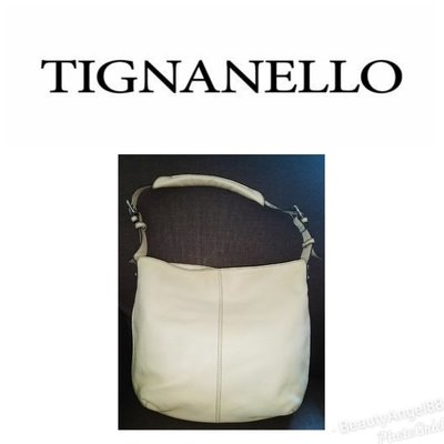 近新 美國專櫃 真皮 Tignanello 單肩包 大側背包 米色肩背包 腋下手提包128 一元起標 有LV