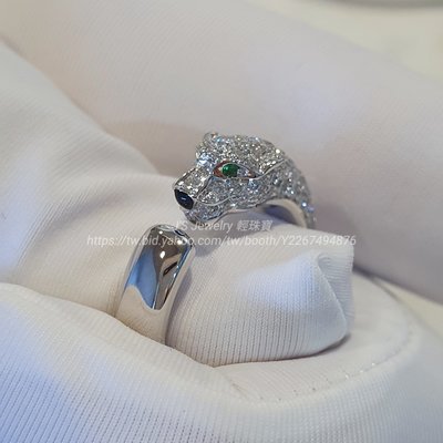 珠寶訂製 18K白金美洲豹鑽石戒指 另有黃金 玫瑰金 類似 cartier 祖母綠鑽石版 細版