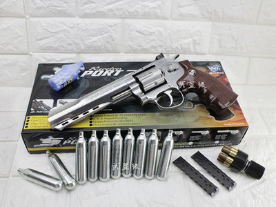 台南 武星級 WG 6吋 左輪 手槍 CO2直壓槍 銀 優惠組B ( 左輪槍6吋SP 702直壓槍BB槍BB彈玩具槍