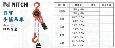日本 NITCHI 日智 手搖吊車 0.8T/1.6T/3.2T/6.3T 手搖絞盤 電動吊車 起重 搬運 吊重