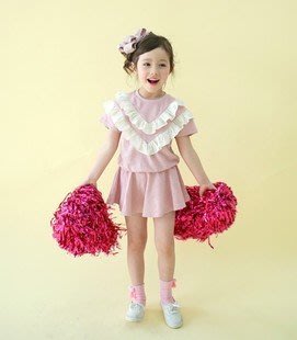 夏款兒童棉套裝 運動款韓版荷葉邊中小童裙套裝清倉特賣