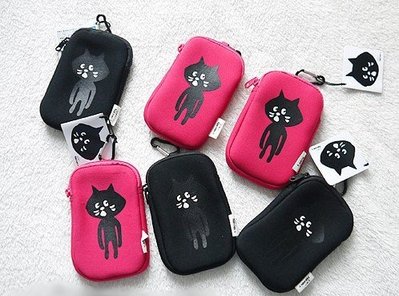 [瑞絲小舖]~日單Ne-net NYA－小黑猫相機手機防震收納袋(2色可選) 萬用包 相機包 手機袋 小物包 零錢包