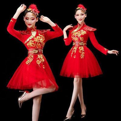 現代舞蹈服裝女中國風腰鼓表演服快板打鼓演出服古典舞廣場舞套裝  市