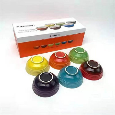 酷彩Le Creuset飯碗彩虹碗家用琺瑯彩飯碗陶瓷湯碗6件套彩虹碗禮盒包裝12cm20cm