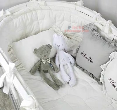 100%棉台灣製造MIT-超柔手作莫蘭迪韓式拼色純棉STOKKE圓床用嬰兒床三件組(床包.被套.枕套)