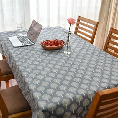 桌巾ZAKKA棉亞麻灰色蘋果樹小樹苗桌布茶幾臺布餐桌蓋巾