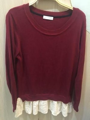小花別針、專櫃【INDEX】假兩件紅色毛衣