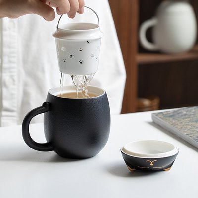 【熱銷精選】個性馬克杯帶蓋日式陶瓷茶杯女可愛創意設計感杯子招財貓情侶對杯