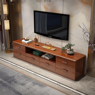金絲胡桃木實木電視櫃客廳組合套裝伸縮中式客廳電視機儲物櫃