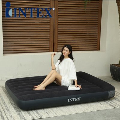 美國INTEX64142 黑白內置枕頭單層雙人線拉空氣床  結實充氣床墊
