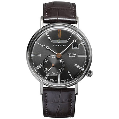ZEPPELIN 齊柏林飛船 7135-2 手錶 36mm Rome 德國錶 軍風 黑色面盤 黑色皮錶帶 男錶女錶