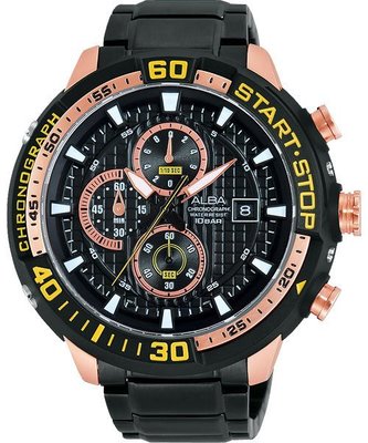 ALBA SignA 廣告款計時腕錶(AM3102X1)-黑x玫瑰金/49mmVD57-X016K