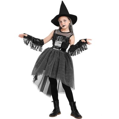 萬圣節烏鴉女巫服裝 黑色歌特風RAVEN WITCH女童裝表演蓬蓬燕尾裙（規格不同價格也不同）