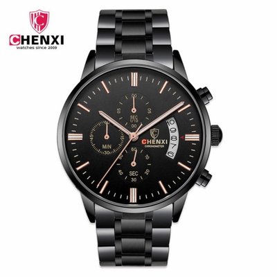 【潮鞋基地】CHENXI手錶男錶多功能表鋼帶款三眼計時手錶907