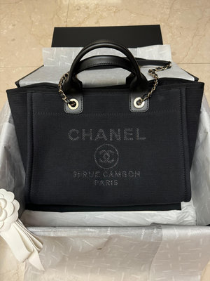Chanel deauville tote 黑色沙灘包 小號 台灣購證
