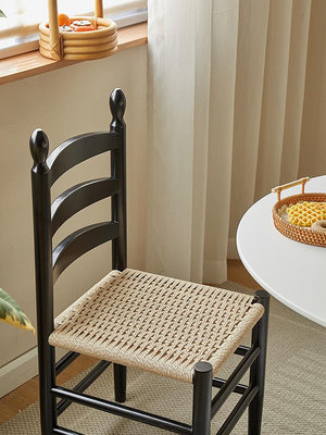 法式輕奢復古黑櫻桃實木餐椅vintage日式家用臥室靠背化妝書桌椅~告白氣球