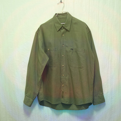 Timberland 襯衫 長袖襯衫 綠 棉麻 極稀有 老品 復古 古著 Vintage
