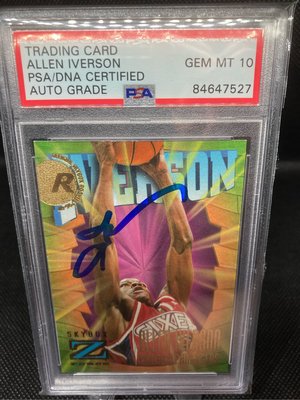 NBA 1996 Allen Iverson 1996選秀狀元戰神艾佛森新人RC簽名鑑定卡PSA 10滿分 跟Kobe同梯