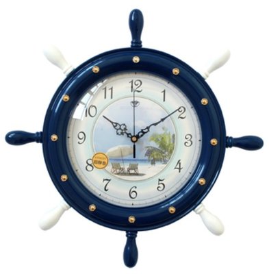 歐美進口 海洋船舵造型時鐘藍色地中海風格掛鐘 創意船舵時鐘牆面簡約時尚掛鐘牆鐘 時鐘靜音鐘牆面裝飾鐘