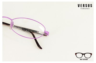 【My Eyes 瞳言瞳語】義大利時尚品牌VERSUS粉紫色菱形金屬眼鏡 複合設計 俏皮風格 小臉OK (7017)