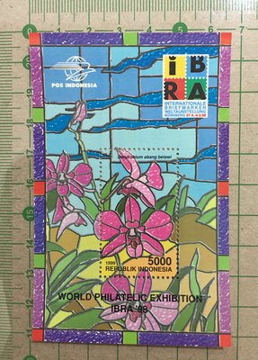 【郵卡庫】【郵展/花卉】印尼1999年，紐倫堡國際郵展~蘭花小型張，新票  SP4472