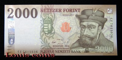 【Louis Coins】B917-HUNGARY-2016匈牙利紙幣,2.000 Forint(599)
