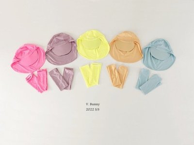預購。22夏款。韓國螢光色系兒童防曬遮陽帽袖套組（VAB20507-036～041） （2205040627～631）
