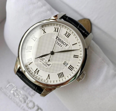 TISSOT Le Locle Automatic 銀色框白色面錶盤 黑色皮革錶帶 羅馬數字刻度 男士 自動機械錶 T41142333