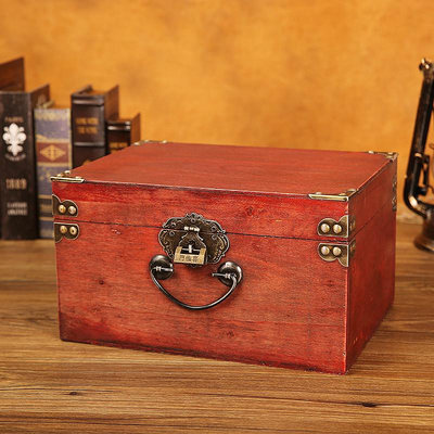 【漢古】小木盒子復古收納盒大號木箱子帶鎖家用首飾收納盒收藏盒密碼箱