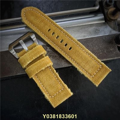 黃色雙面帆布手工錶帶中間為真皮372 312 441 適用于沛納海精工等~特價