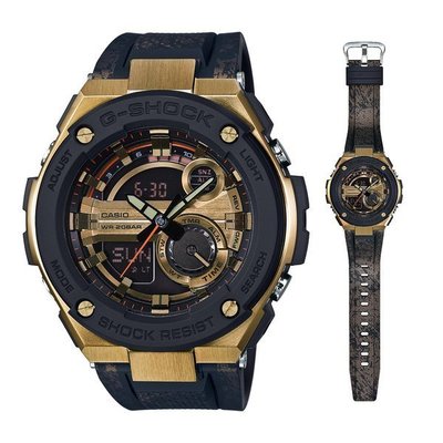 【金台鐘錶】CASIO 卡西歐 G-SHOCK  時尚雙顯 男錶 樹脂錶帶 GST-200CP-9A