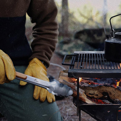 新品火楓不銹鋼梅花頭防燙木柄可鎖廚房料理煎牛排烤肉夾多功能燒烤夾