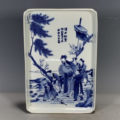 古董瓷器 仿古瓷器 青花人物故事訪賢圖茶盤茶具擺件 CLC-4269
