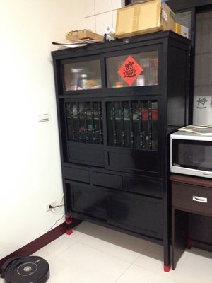 古董 原木 碗盤櫥櫃 (黑色)
