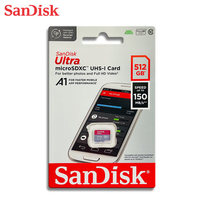 SanDisk 512GB Ultra 手機記憶卡 A1 MicroSD 台灣保固公司貨 (SD-SQUAC-512G)