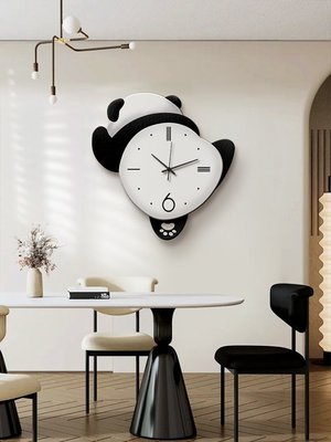 熊貓掛鐘客廳創意時鐘壁燈餐廳家用時尚掛墻靜音發光搖擺鐘表掛表