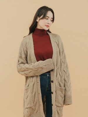 轉賣 H:CONNECT 韓國品牌 女裝- 雙口袋造型針織外套 - 卡其