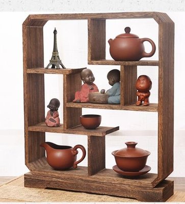 8565c  日式 燒桐木實木製客廳房間公仔玩偶模型品展示架茶壺茶杯儲物架置物架儲物櫃送禮禮品