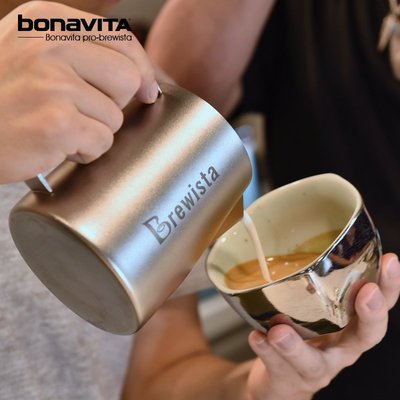 拉花杯bonavita-brewista不銹鋼尖嘴感溫咖啡拉花奶泡缸溫度顯示拉花杯-雙喜生活館