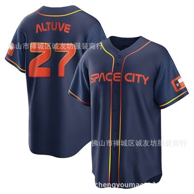 現貨球衣運動背心太空人 27 藍色城市版球迷 棒球服球衣 MLB Astros Altuve Jersey