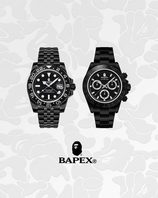 all black TYPE 2 and TYPE 4 BAPEX 手錶。太陽選物社