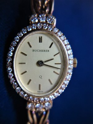 原裝真品 寶齊萊 18K金 鑽石黃k金 BUCHERER 石英錶 女錶  750