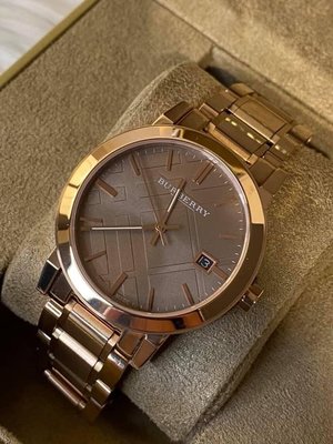 全新正品BURBERRY 腕錶 經典立體格紋錶盤 玫瑰金色不銹鋼錶帶 石英 男 女 手錶 BU9005