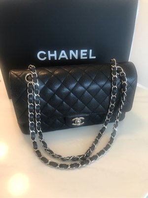 保證真品Chanel coco 25cm黑色荔枝皮，銀鏈，9成新