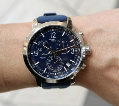 TISSOT T-Sport PRC200 藍色錶盤 藍色橡膠錶帶 石英 三眼計時 男士手錶 T1144171704700天梭腕錶