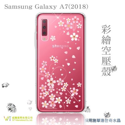 【WT 威騰國際】WT® Samsung Galaxy A7 (2018) 施華洛世奇水晶 彩繪空壓殼 軟殼 -【戀櫻】